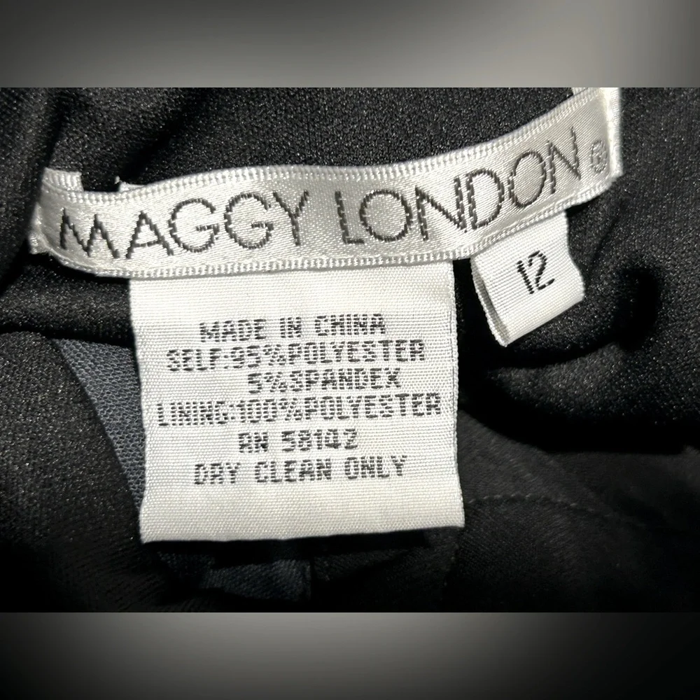 Maggy London Size 12 Spandex Dress Sleeveless Ruffled Black Cocktail Large - Picture 10 of 10
